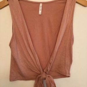 Plunging self-tie light pink crop top